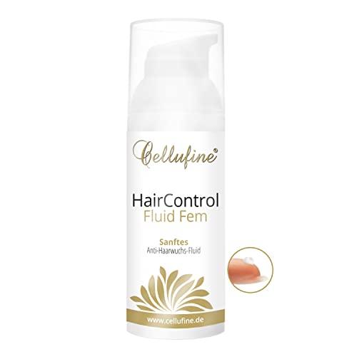 Cellufine® HairControl Fluid Fem - 50 ml, Anti-Haarwuchs-Creme mit pflanzlichem Wirkstoff Kreosotbusch und Sheabutter, Olivenöl und Aloe Vera im hygienischen Dosierspender, Anti-Haarwuchs Hautpflege Cover
