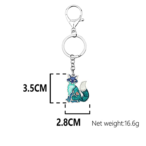 Enamel Alloy Cartoon Fox Keychain Charm Cute Jewelry Gift For Women Girls Bag Wallet Car (Blue), 35Mm X 28Mm #TOP5