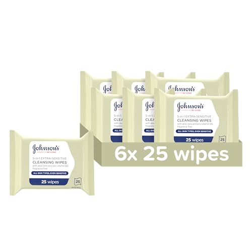 Johnson's Makeup Be Gone Extra-Sensitive Wipes, Pack of 6 x 25 Wipes