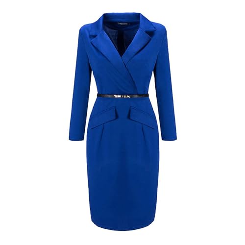 Women's Long Sleeve Double Notch Lapel Formal Business Work Pencil Dress2