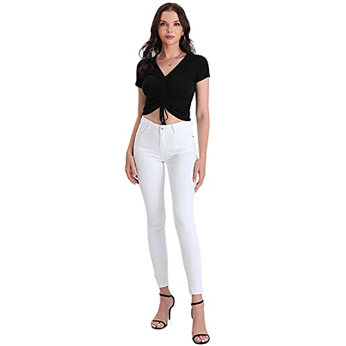 JENAIR High Waisted Black Skinny Jeans Women Denim Work Pants White Legging with Pocket