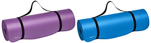 Image of AmazonBasics 13mm Extra Thick Yoga and Exercise Mat with Carrying Strap, Purple & 13mm Extra Thick Yoga and Exercise Mat with Carrying Strap, Blue Combo