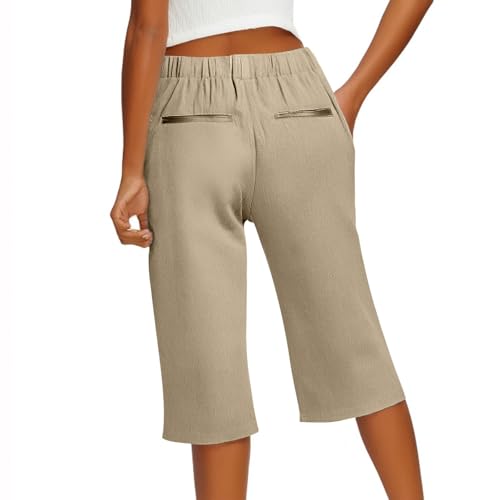 Pedal Pushers for Women 2025 Beach Vacation Wide Leg Capri Pants Loose Comfy High Waisted Short Pants with Pockets4