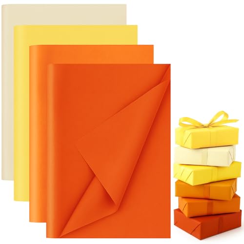 VGOODALL Seidenpapier, 75 Blatt 50x35 cm Tissue Papier, 5 Gelbtöne Bastelpapier Geschenkpapier, ideal für Blumenbasteln Geschenkverpackung Kunstprojekte, Herbstdeko Halloween Fall Decor