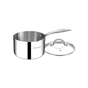 VENTION 14cm Tri Ply Stainless Steel Saucepan with Pouring Lip, 1L Sauce Pan with Lid, Small Saucepan for Induction Hob