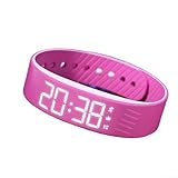 Montre silencieuse avec alarme de suivi du sommeil, suivi de la forme physique, compteur de pas, calcul des calories, distance, minuteur, affichage de la date, résistant à l'eau (rose rouge)