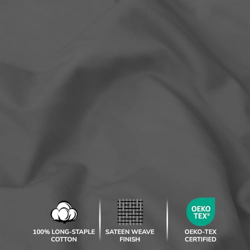 Image of Feather & Stitch 500 TC Split King Size Sheet Set, 5 piece Bed Sheets Set-2 Twin Fitted Sheet, 1 King Flat Sheet & 2 King Pillowcases, 18 inch Deep Pockets Sateen Weave Solid Bedsheet - (Charcoal Slate)