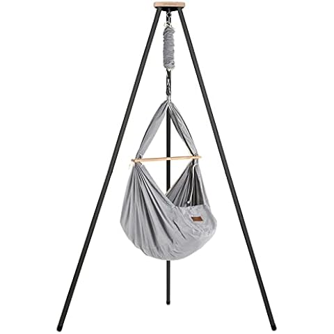 SCHMUSEWOLKE Federwiege Grey - Set mit Tipi-Gestell in Anthrazit - Hängematte für Babys und Kleinkinder ab Geburt bis 3 Jahre - Bio-Baumwolle - Mit Schafwoll-Matratze Cover