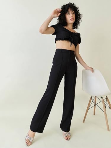 Image of KOTTY Women's Formal Wear Pant Combo Pack of 2 High Waist Straight Fit Office Wears Trousers For Women