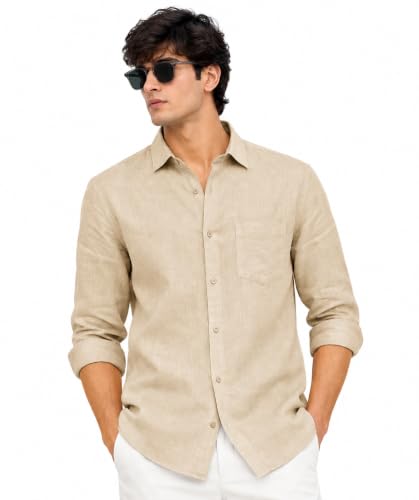 Image of Arvest Men's Solid Linen Casual Shirt | Regular Fit | Breathable | Full Sleeve
