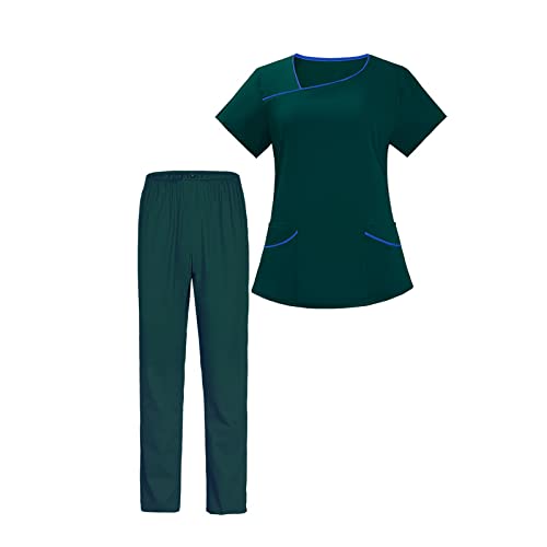 F Fityle Conjunto de uniformes sanitarios para hombres y mujeres, traje de trabajo médico, blusas elásticas y pantalones cómodos, m verde