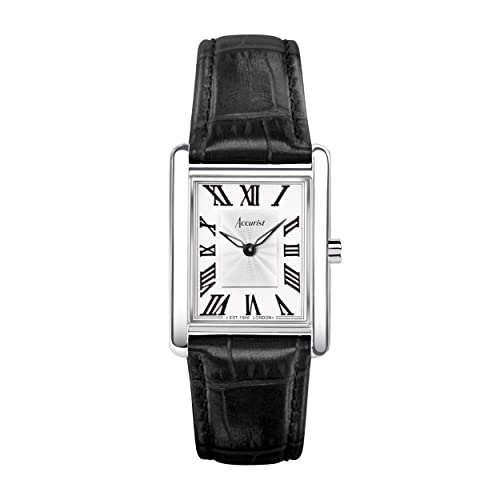 Accurist Rectangle 26mm Quartz Watch in White with Analogue Display, and Black Leather Strap 71001