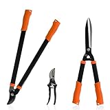 ECOOPTS 3PCS Garden Tool Set with Lopper, Hedge Shears and Bypass Pruner, Heavy Duty Tree & Shrub Care Kit, Tree Trimmer Gardening Tools for Indoor & Outdoor Gardening