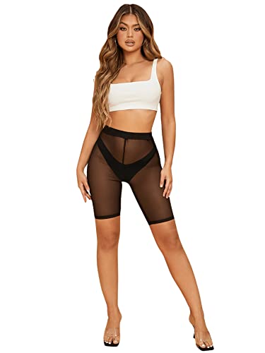 Sweatyrocks Women's Sexy Lace Trim Slip Shorts Yoga Bike Active Short Leggings Mesh Black M #TOP2