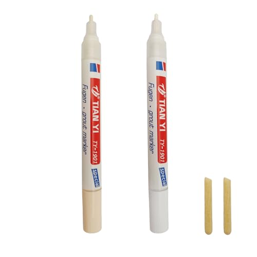 Canollo 2 Stück Fugenstift Weiß und Beige, Fugenstift Fliesen, Fugenmörtel Bad Wasserfest, Fugenweißstift, Fugenreparatur Bad mit Ersatzspitze, Fliesen Reparaturstift für Fliesen Wand Boden Glas