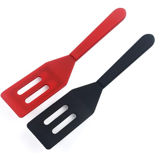 【2 Pack】Kunovo Small Spatula for Nonstick Cookware Mini Spatulas for kitchen Use,Heat-Resistant Silicone Thin Spatula Cooking Baking (Black-R)