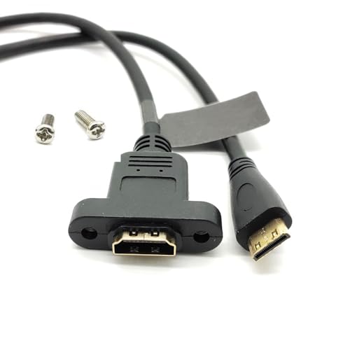 GXMRHWY Panel Mount HDMI Female to Mini Male HDMI Gold-Plated Interface Handheld Digital Camera Extension Cable Fully Shielded with Fixed Screw Hole 30CM