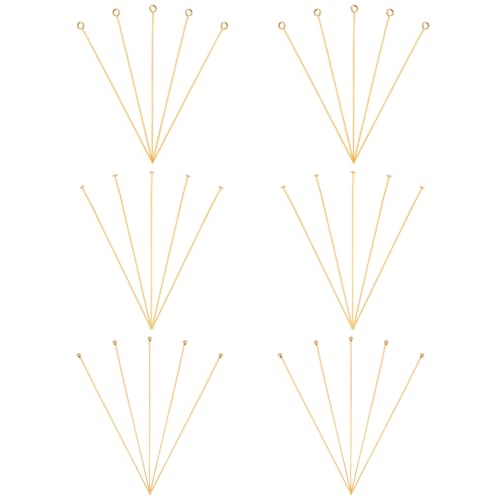 PH PandaHall 30pcs 18k Gold Plated 925 Sterling Silver Head Pins, 3 Styles 50mm Open Eye Pins Flat Head Pins Round Ball Head Pins for Earring Bracelet Necklace Pendant Jewelry Making
