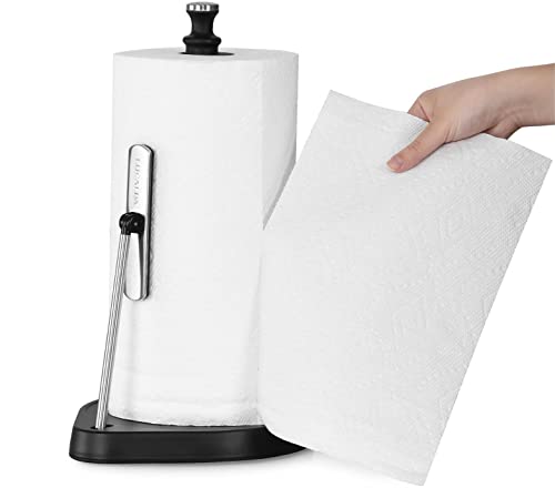Lucalda One-Hand Tear Paper Towel Holder - Countertop Paper Towel Holder with Weighted Base and Tension Arm, Black Paper Towel Holder Countertop Fits Most Size Rolls, Paper Towel Stand for Kitchen Lucalda One-Hand Tear Paper Towel Holder - Countertop Paper Towel Holder with Weighted Base and Tension Arm, Black Paper Towel Holder Countertop Fits Most Size Rolls, Paper Towel Stand for Kitchen