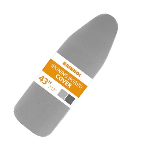 Small Ironing Board Cover 13"x43", RAINHOL Iron Board Replacement Cover and Pad, Thick Felt Padding, Scorch Resistant 100% Cotton, Heat Reflective, Elastic Edge, Grey by RAINHOL - Used condition - US$14.00