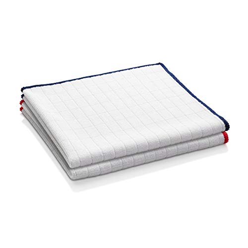 E-Cloth Wash & Wipe Dish Cloth, Microfibre, Blue/White & Red/White, 2 Pack