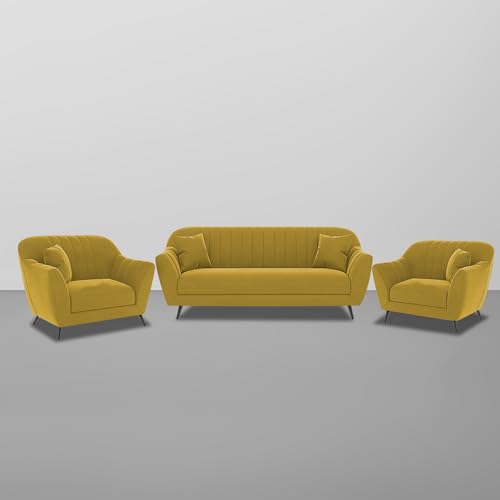 Image of Atticus 3+1+1 Seater Sofa Set for Living Room (Yellow Colour) Premium Fabric Sofa