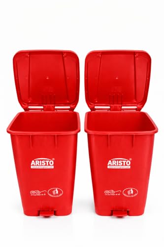Image of ARISTO Plastic Wheel Pedal Garbage Waste Dustbin 65 LTR RED&RED Pack of 2