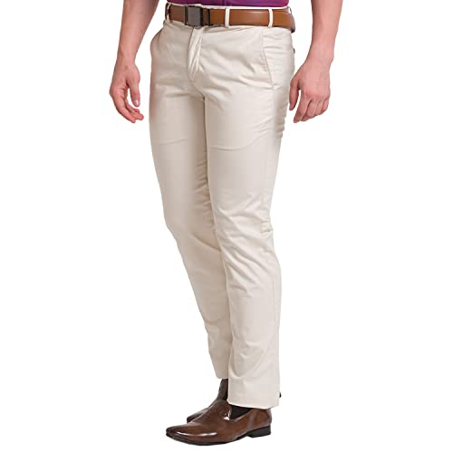 Image of Park Avenue Men's Cotton Blend Solid Pattern Super Slim Fit Flat Front Formal Chinos