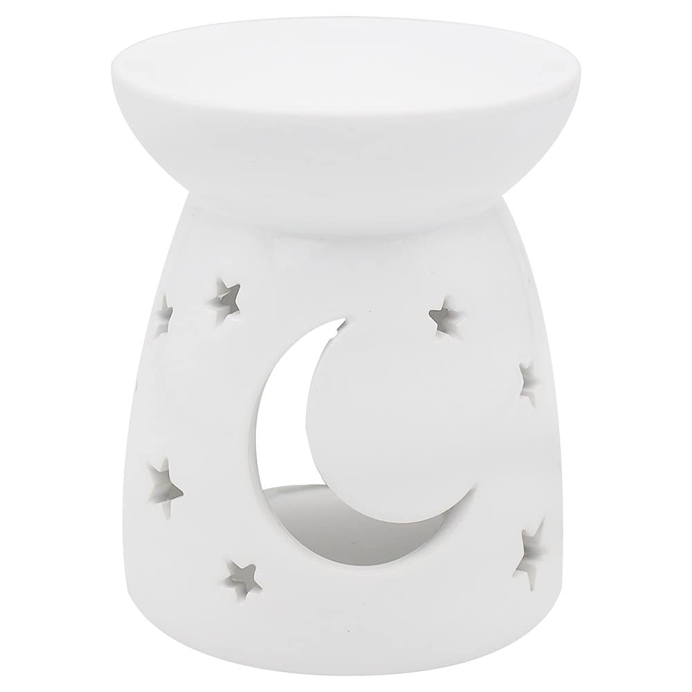 Ceramic Wax and Oil Warmer - Moon and Stars White Design