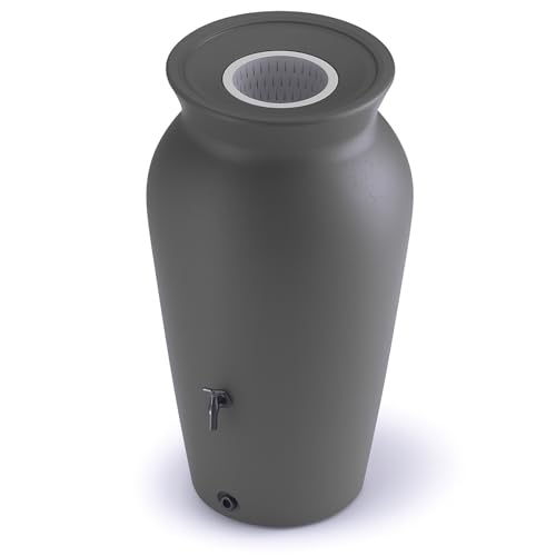 YourCasa Regentonne 120-230 Liter [DropCatcher] mit Filterkorb & Wasserhahn - Regenfass Frostsicher Kunststoff - Regenwassertonne - Regenwassertank Garten Wassertank Regensammler (Anthrazit, 230L)