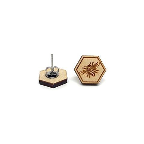 Bee and Honeycomb Earrings- Natural Wood Cover