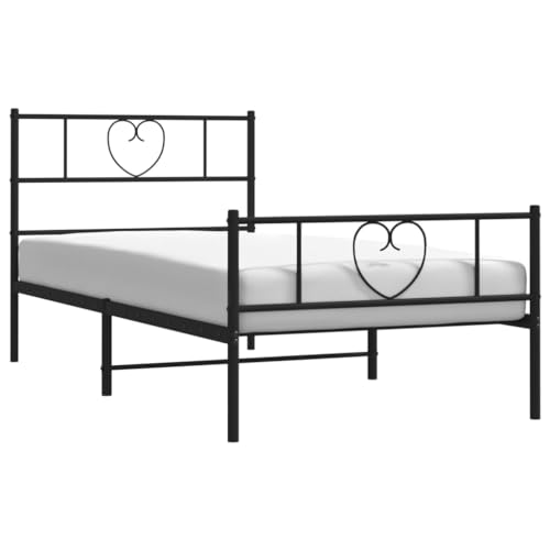 vidaXL Bettgestell, Bettrahmen mit Kopfteil Fußteil, Metallbett Bett mit Lattenrost, Einzelbett Gästebett Schlafzimmer, Metall Schwarz 90x200cm