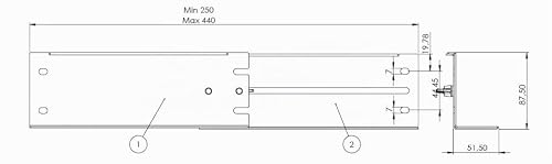 SABAJ M&D Rails 2U renforcés pour Rack 19 Pouces, Profondeur 400-600 mm, Charge 80 kg, Acier 19-0059S – vue 3