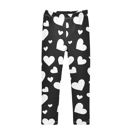 ALAZA Girls' Leggings Children's Yoga Pants Skinny Printed Dance White Heart Black Comfortable 4T