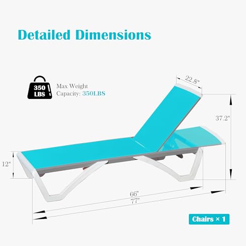Image of Domi Outdoor Lounge Chair, Aluminum Patio Chaise Lounge with 5 Position Adjustable Backrest and Wheels, All Weather Reclining Chair for Patio, Yard, Balcony, Poolside (Lake Blue)