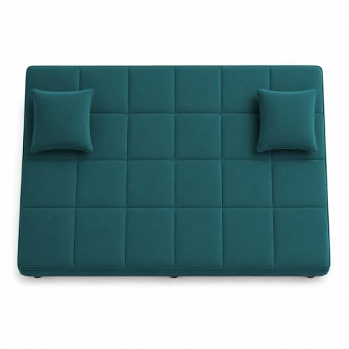 Image of Adorn India Alyssum 3 Seater Sofa Cum Bed 4X6 Velvet 2 Cushions (Color Aqua Blue) and Suitable for All Indoor, with 3 Years Warranty