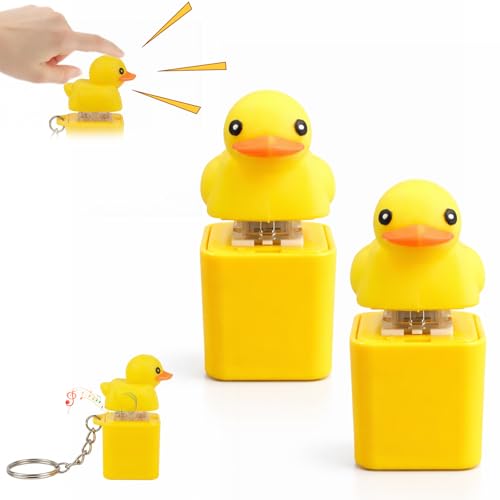 Fidget Toys Adults Keyboard Clicker: Duck Quacking Keychain Keycap with Light-Up Sound & LED Lights for Bags Backpacks Funny Gifts