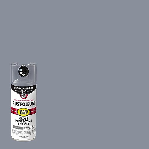 Image of Rust-Oleum Stops Rust Custom 5-in-1 Spray Paint, Gloss Smoke Gray | Rust Preventive Enamel, Multi Surface (Metal, Wood and More), Adjustable Dial for Better Control, Fast Dry, Comfort Tip