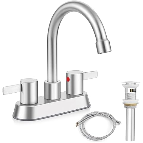 Herogo 2-Handle Centerset Bathroom Faucet Brushed Nickel, Stainless Steel Vanity Sink Faucet 2-3 Hole with Drain Assembly, 360 Swivel Spout and Supply Hose for Farmhouse RV Cover