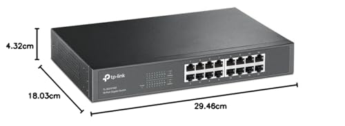 TP-Link TL-SG1016D 16-Port Gigabit-/Netzwerk Switch (Rackmount, 32Gbit/S Switching-Kapazität, Geschirmte RJ-45 Ports, Metallgehäuse, Igmp-Snooping, Unmanaged, Plug-und-Play) Schwarz