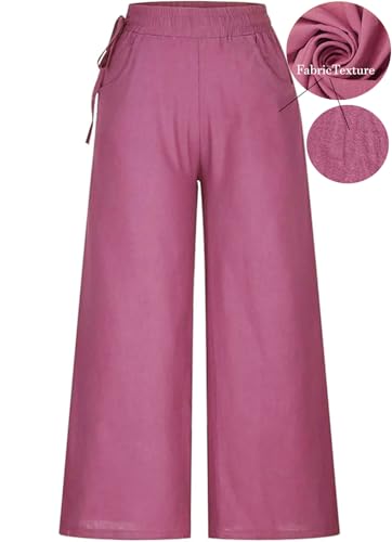 Image of KOTTY Women's Crumble Fabric High Waist Drawstring Wide Leg Trousers with Pockets