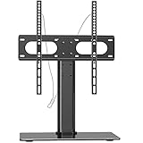 WALI Table Top TV Stand with Glass Base and Security Wire Fits Most 32 to 47 inch LED, LCD, OLED and Plasma Flat Screen TV with VESA up to 400 by 400mm (TVDVD-01), Black