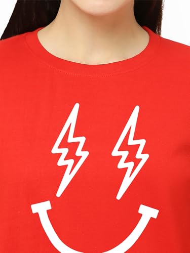 Image of STATUS MANTRA Women's Cotton Round Neck Regular Fit Sweatshirt | Full Sleeves and Smile Printed | Comfort Colour T-Shirt | Available in Multicolor & Size Small to 2XL