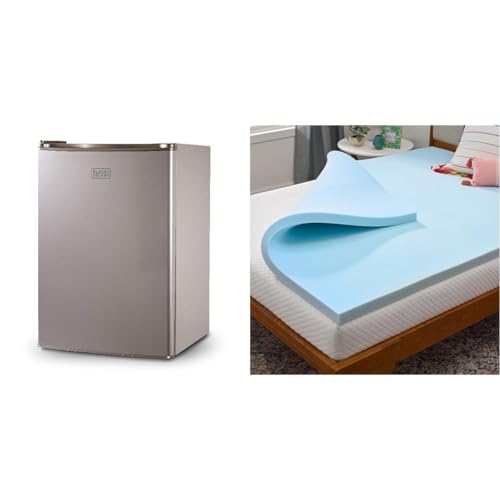 Image of BLACK+DECKER BCRK25V Compact Refrigerator Energy Star Single Door Mini Fridge with Freezer & Linenspa 2 Inch Gel Infused Memory Foam Mattress Topper – Cooling Mattress Pad