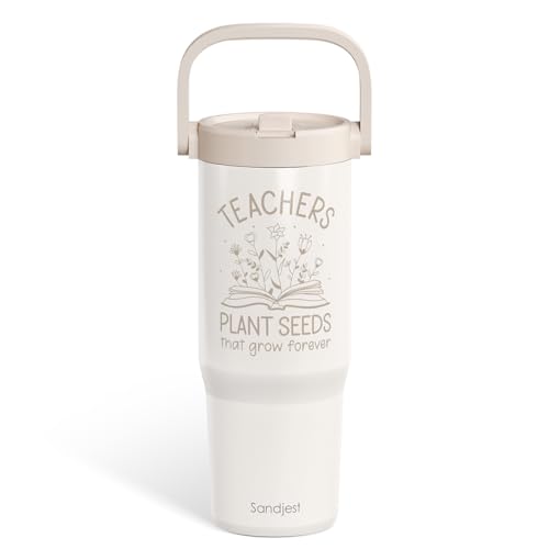 SANDJEST Teacher Stainless Steel Straw Lid Tumbler 30oz with