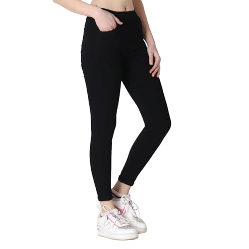 Image of 4Flies Women's Denim Lycra Jeggings - Stretchable Slim Fit Ankle-Length Pants for Casual, Office & Travel Wear - Stylish & Comfortable