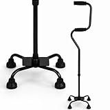 HealthSmart Quad Walking Cane, Sit To Stand Walker, Adjustable Canes for Men, Canes for Women, FSA HSA Eligible with Quad Base, Foam Handles Quad Cane, Black