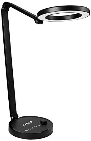 ToJane LED Desk Lamp Eye-Caring Table Lamp,10w LED Ring Light,4 Color Modes with 12 Level of Brightness,1 Hour Auto Timer Office Lamp,5V/2A USB Output Port