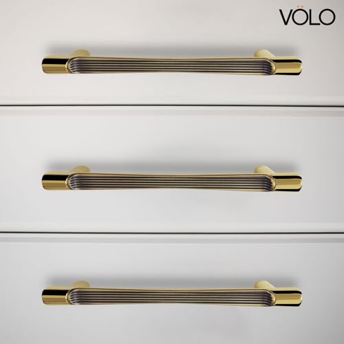 Image of VOLO Wardrobe Cabinet Handle - Sleek Pull Handle for Drawers, Wardrobes, Sliding Doors, and Cabinets in Kitchen, Bedroom, and Office (R-241) (1, Antique Gold, 160MM (8 Inch))