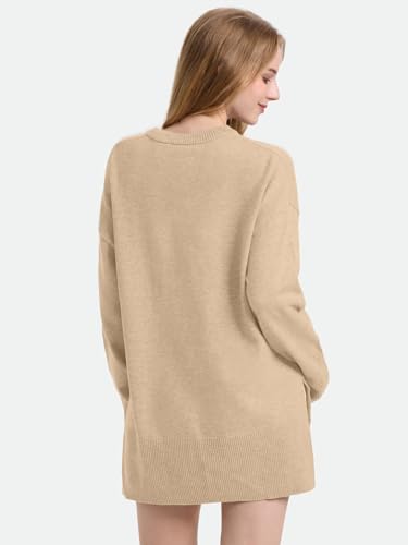 Image of ZANZEA Women's Fall Sweaters 2025 Oversized Loose Long Sleeve Crew Neck Side Slit Dressy Knit Casual Pullover Tops